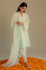 DUSTY AQUA-3PC CHIKAN KARI LAWN SUIT
