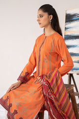 ORANGE ORCHIDS-3PC PRINTED LAWN SUIT