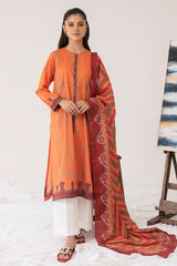 ORANGE ORCHIDS-3PC PRINTED LAWN SUIT