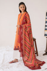 ORANGE ORCHIDS-3PC PRINTED LAWN SUIT