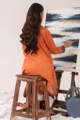 ORANGE ORCHIDS-3PC PRINTED LAWN SUIT