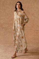 RUSSET WOOD-2 PIECE LINEN PRINTED SUIT