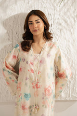 IVORY TEAL PRINTED LAWN SHIRT