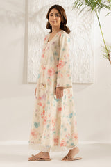 IVORY TEAL PRINTED LAWN SHIRT