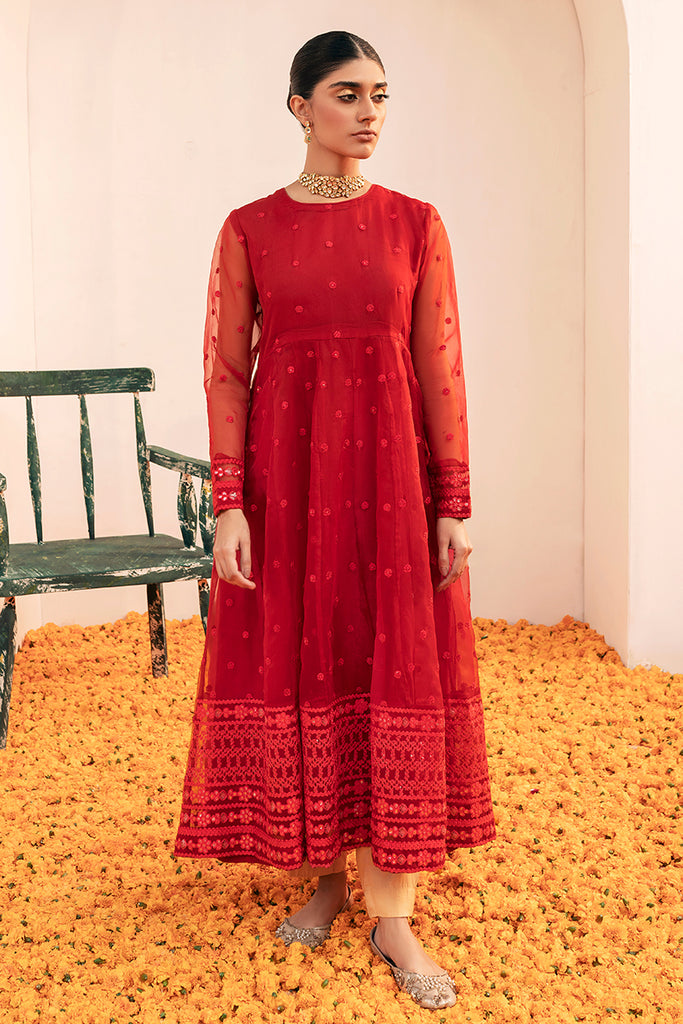 RIO RED EMBROIDERED ORGANZA SHIRT