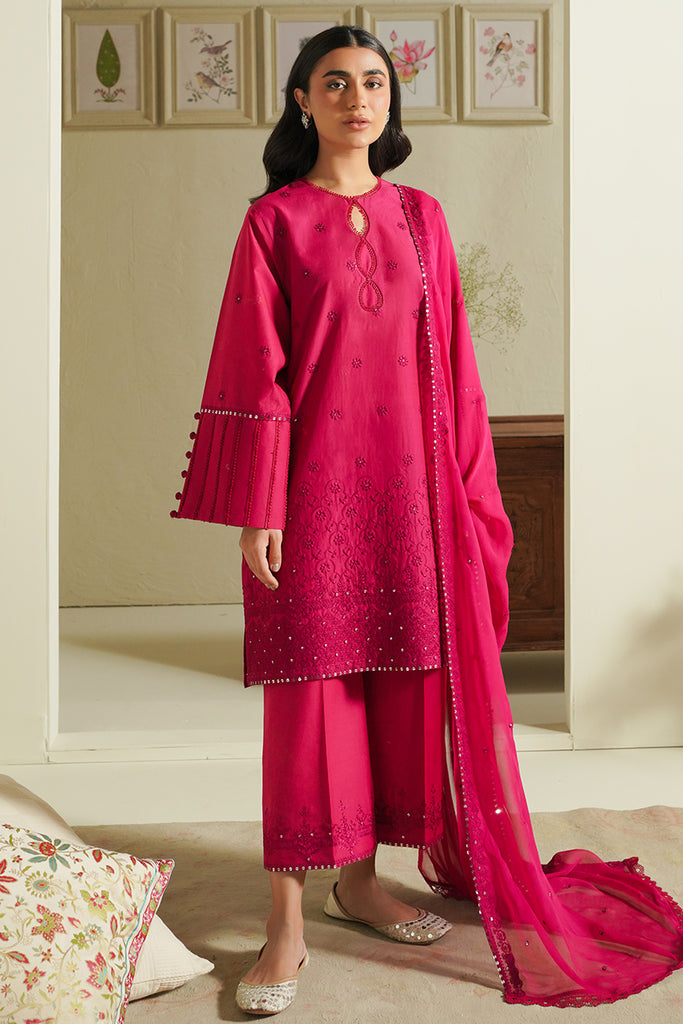 FUCHSIA BLUSH-3 PIECE EMBROIDERED LAWN SUIT