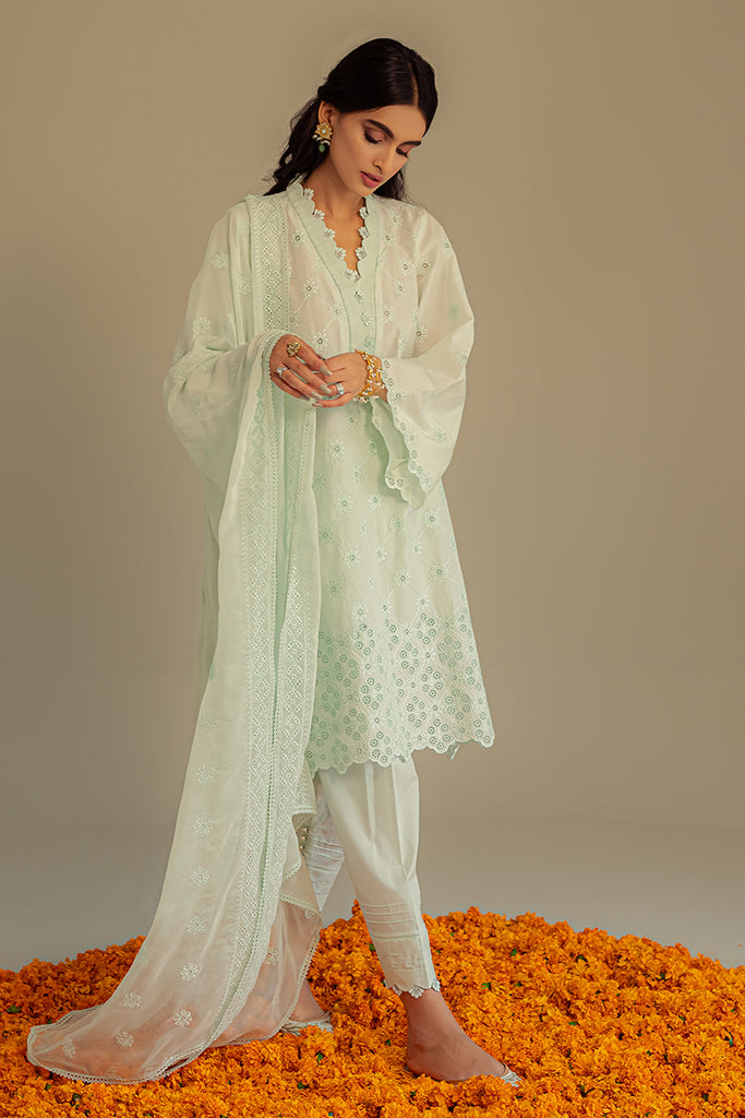 DUSTY AQUA-3PC CHIKAN KARI LAWN SUIT