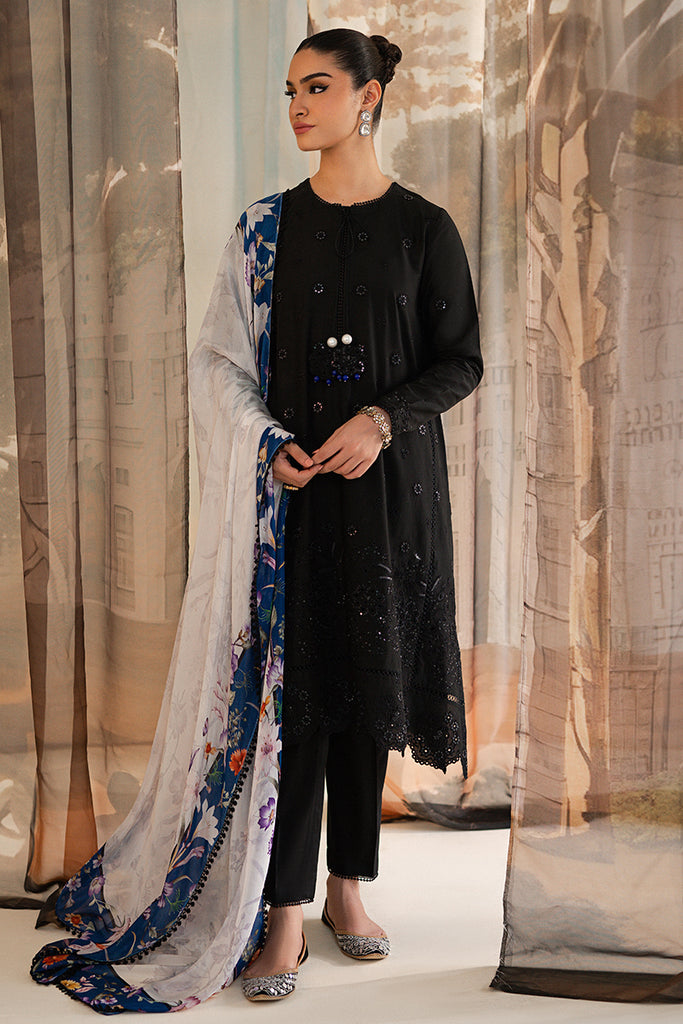 DARK FLORET-3PC LAWN EMBROIDERED SUIT