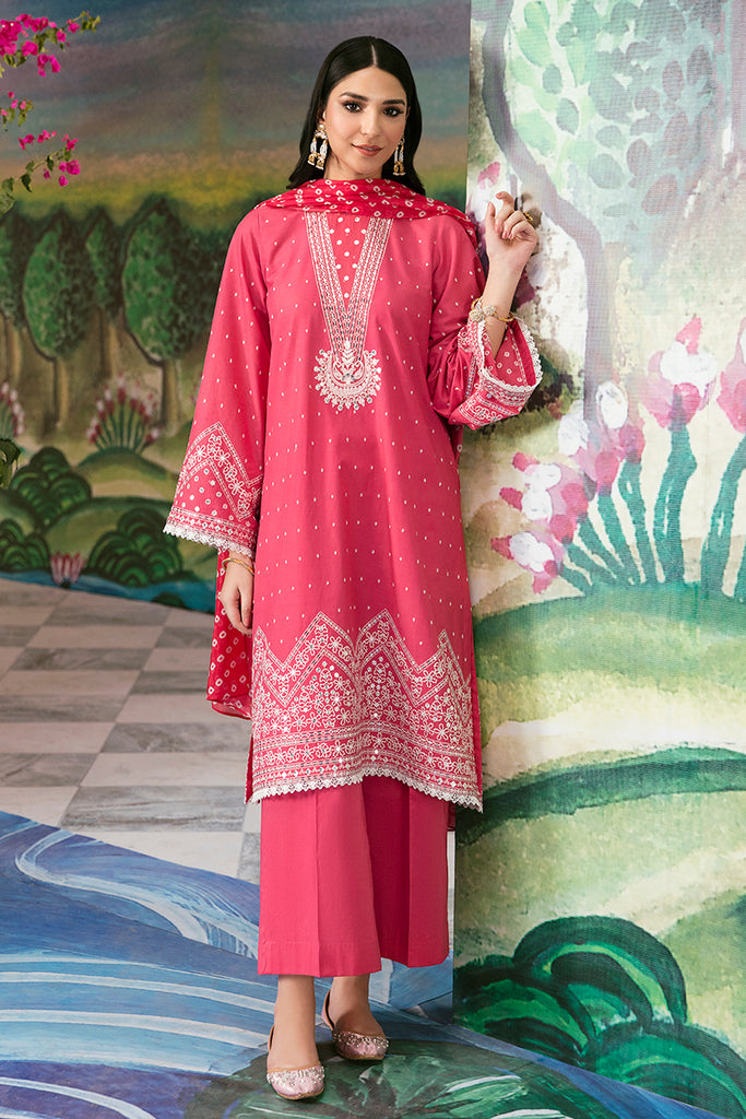 FUCHIA CARNATION-3PC EMBROIDERED LAWN SUIT