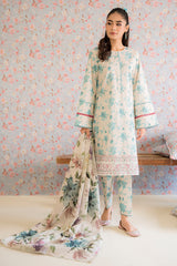 BLUE MIST-3PC PRINTED LAWN SUIT