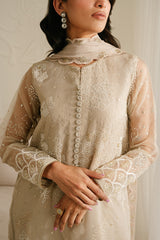 ASH GRAY-4PC ORGANZA EMBROIDERED SUIT