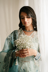 AQUAMARINE AZURE-4PC ORGANZA EMBROIDERED SUIT