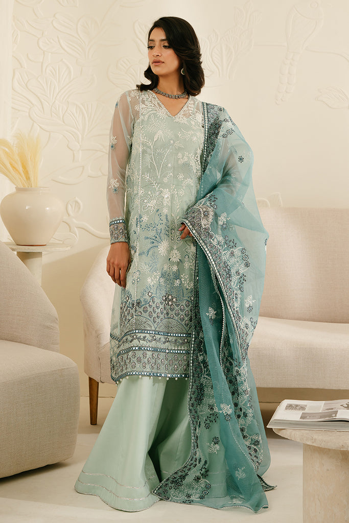 AQUAMARINE AZURE-4PC ORGANZA EMBROIDERED SUIT