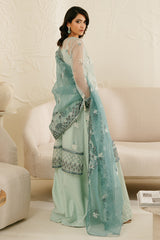 AQUAMARINE AZURE-4PC ORGANZA EMBROIDERED SUIT