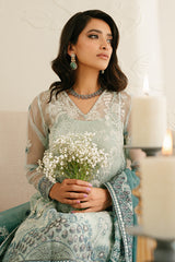 AQUAMARINE AZURE-4PC ORGANZA EMBROIDERED SUIT