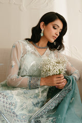 AQUAMARINE AZURE-4PC ORGANZA EMBROIDERED SUIT