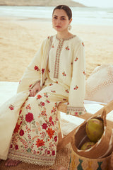 CREWEL CREAM-3PC SATIN EMBROIDERED SUIT