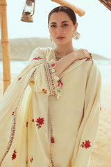 CREWEL CREAM-3PC SATIN EMBROIDERED SUIT