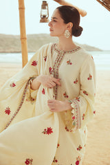 CREWEL CREAM-3PC SATIN EMBROIDERED SUIT