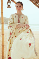 CREWEL CREAM-3PC SATIN EMBROIDERED SUIT