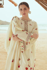 CREWEL CREAM-3PC SATIN EMBROIDERED SUIT