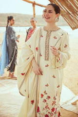 CREWEL CREAM-3PC SATIN EMBROIDERED SUIT