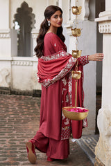 SCARLET SAGE-3PC LINEN EMBROIDERED SUIT