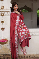 SCARLET SAGE-3PC LINEN EMBROIDERED SUIT