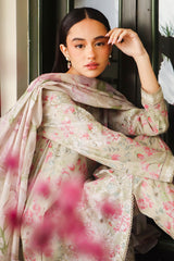 OLIVE AURA-3 PIECE PRINTED LAWN SUIT