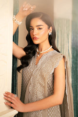 FEATHER GREY-4 PIECE EMBROIDERED CHIFFON SUIT