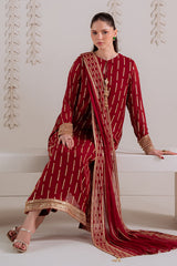 VERMILION BERRY-4PC CHIFFON EMBROIDERED SUIT