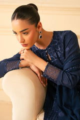 INDIGO BLUE-4 PIECE EMBROIDERED CHIFFON SUIT