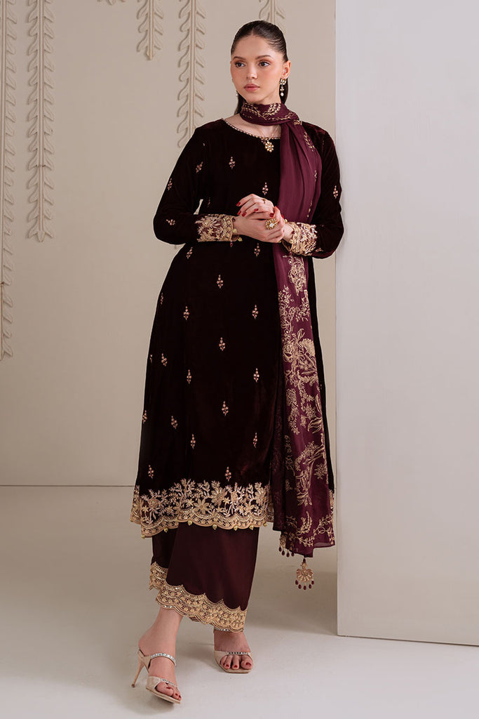 ROYAL PLUM-3PC VELVET EMBROIDERED SUIT