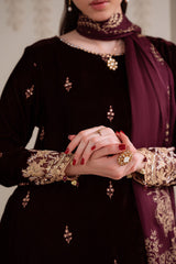 ROYAL PLUM-3PC VELVET EMBROIDERED SUIT