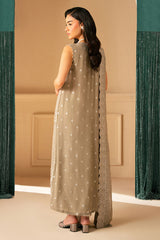 FEATHER GREY-4 PIECE EMBROIDERED CHIFFON SUIT