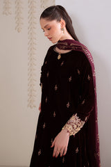 ROYAL PLUM-3PC VELVET EMBROIDERED SUIT