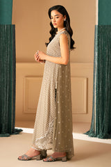 FEATHER GREY-4 PIECE EMBROIDERED CHIFFON SUIT