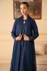 INDIGO BLUE-4 PIECE EMBROIDERED CHIFFON SUIT