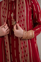 VERMILION BERRY-4PC CHIFFON EMBROIDERED SUIT