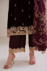 ROYAL PLUM-3PC VELVET EMBROIDERED SUIT