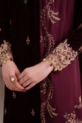 ROYAL PLUM-3PC VELVET EMBROIDERED SUIT