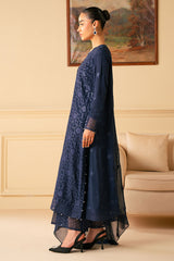 INDIGO BLUE-4 PIECE EMBROIDERED CHIFFON SUIT
