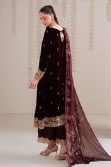 ROYAL PLUM-3PC VELVET EMBROIDERED SUIT