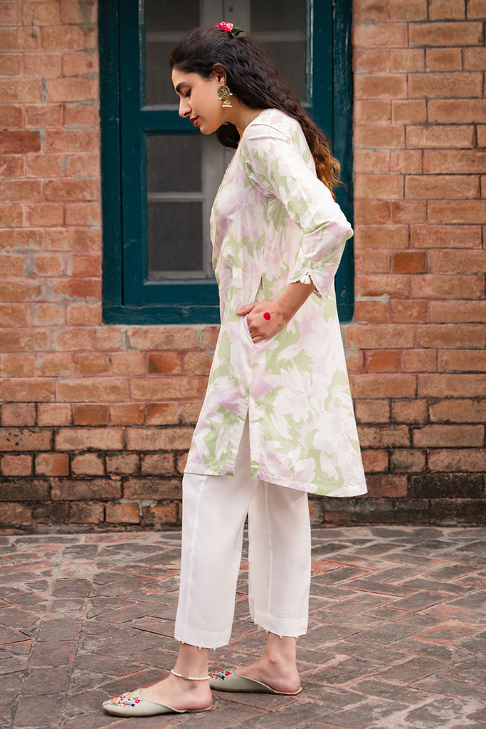 Shirt with Floral Print Pistachio Color