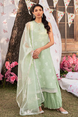 CELADON SPRUCE-3 PIECE EMBROIDERED JACQUARD SUIT