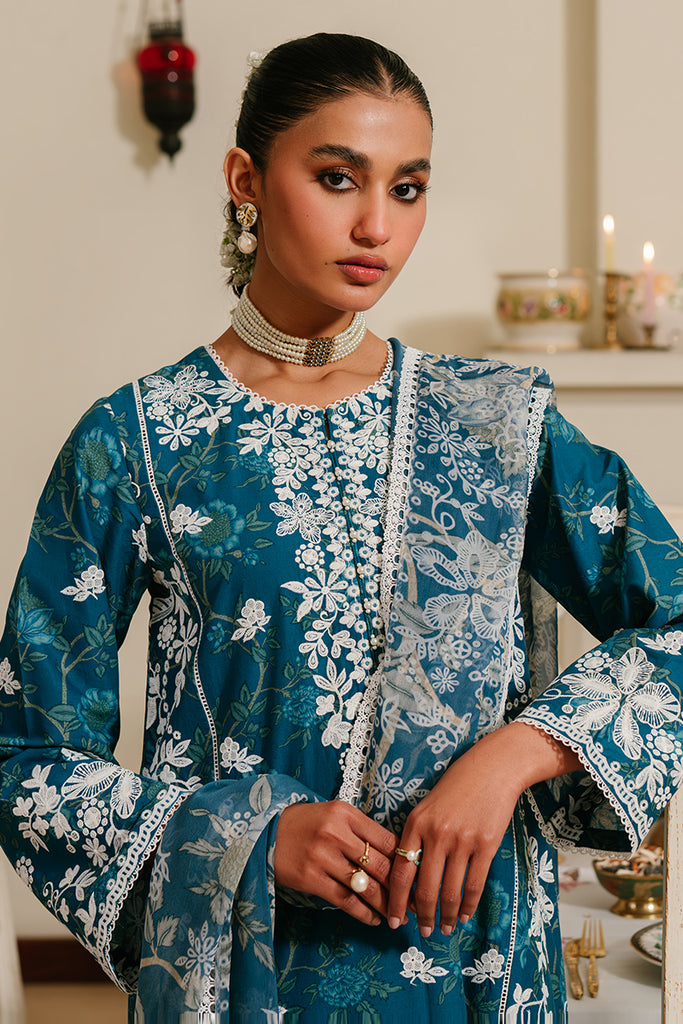 3 Piece Blue Embroidered Cotton Lawn Suit main image 1