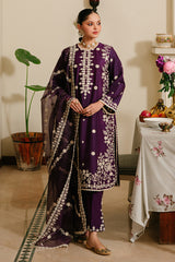 PLUM GRAIN-3 PIECE EMBROIDERED LAWN SUIT