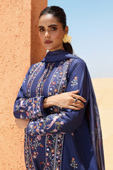 SAPPHIRE BLUE-STITCH 3PC: LAWN EMBROIDERED SUIT