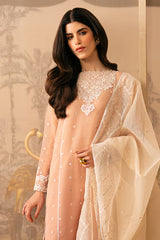 CORAL CASCADE-4 PIECE EMBROIDERED ORGANZA SUIT