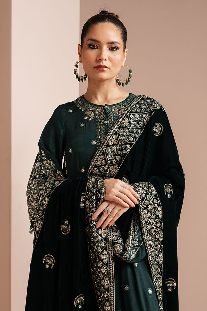 Liyaana From Nizka By Nida Rehan RTW Solids Silk & Organza 3 Piece Suit Emerald Enchant - Festive Collection